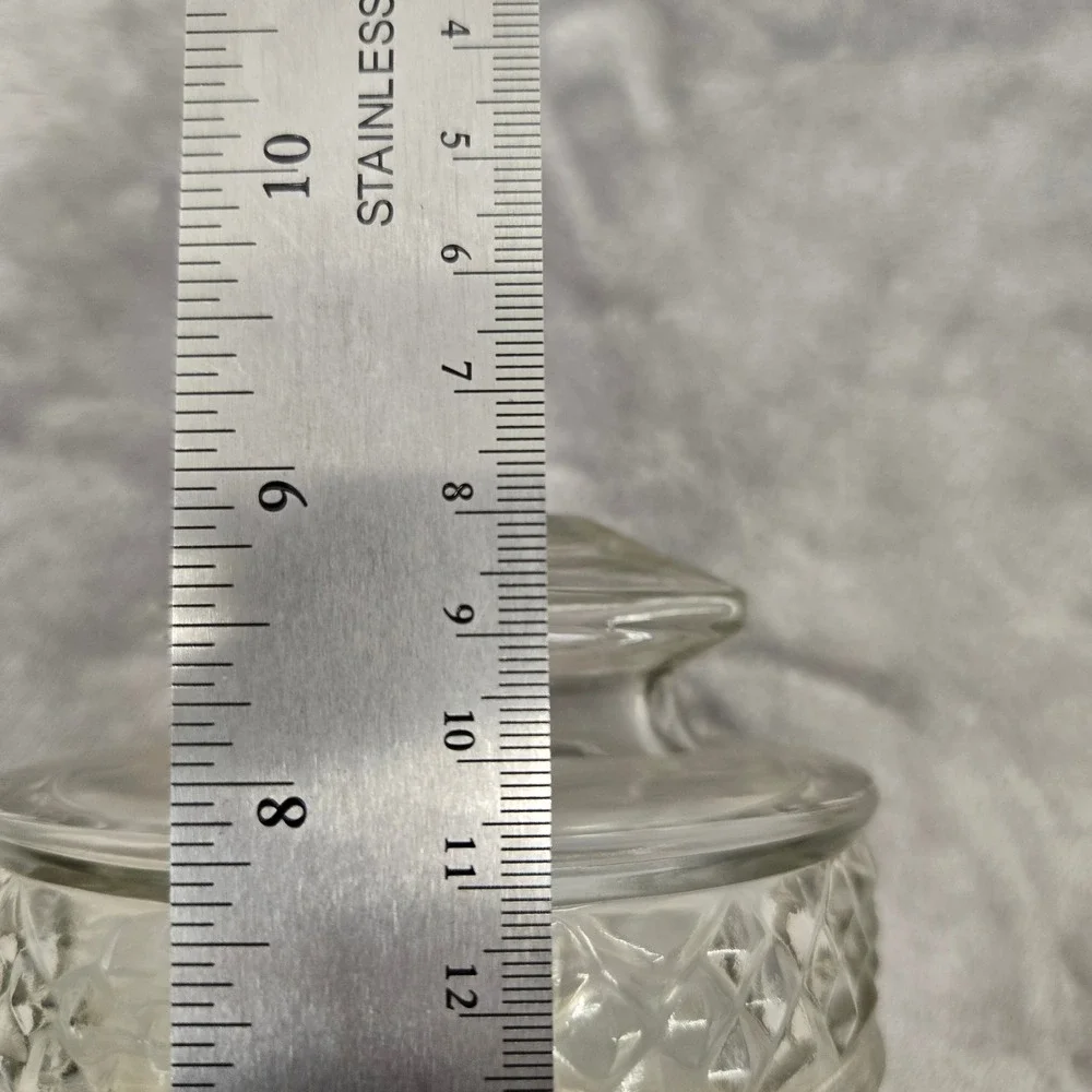 Vintage Koeze's Glass Apothecary Jar Clear Diamond Pattern Canister with Lid 8in